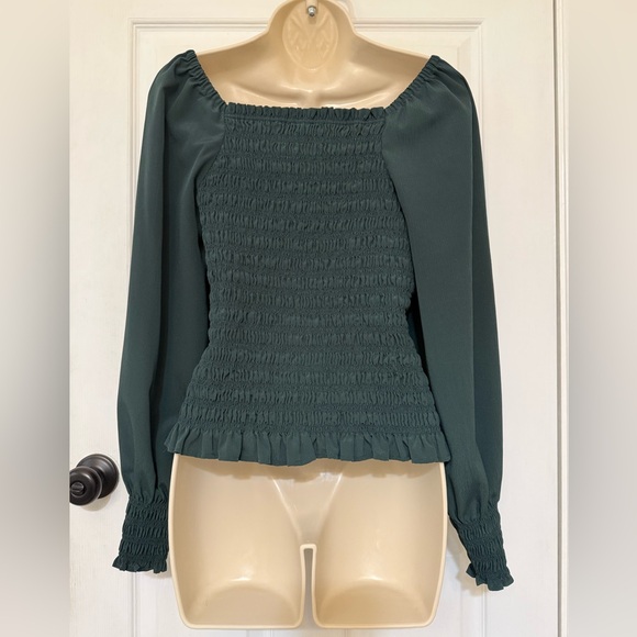 Madewell Forest Green Smocked Puff Sleeve Blouse Cottagecore M - Picture 4 of 5